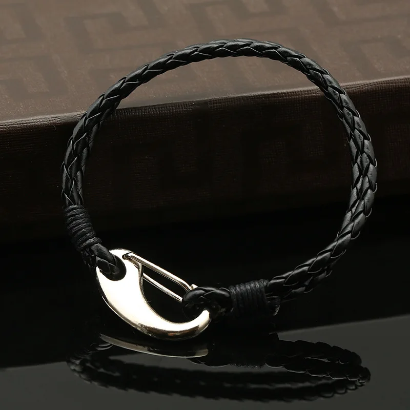 

JUJIE Fashion Stainless Steel Bracelets For Women 2018 Bracelets Bangles Men Leather Black Weaved Double Layer Bracelet