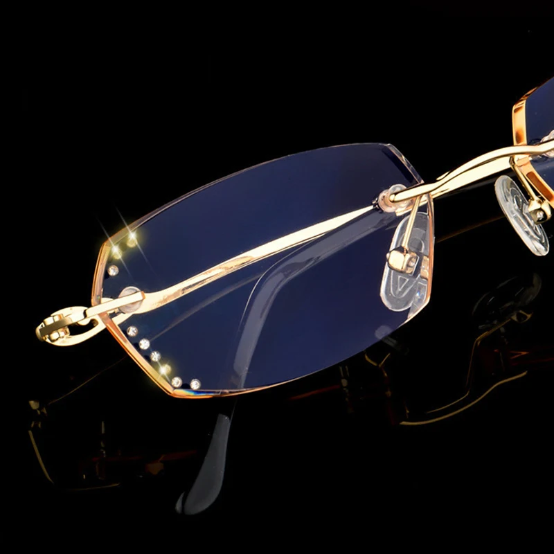 Fashion Rhinestone Reading Glasses magnifier Women Diamond Cutting Rimless Gold Purple Readers Presbyopic Eye D5 | Аксессуары для
