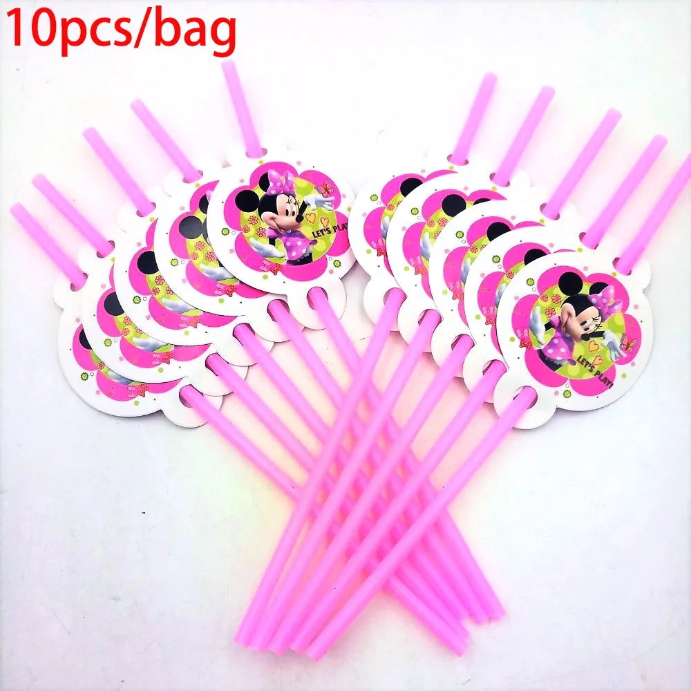 Straw 10pcs Disney вечерние УП Минни Мышь девушки дети День рождения украшения комплект Микки вечерние принадлежности для День Рождения пачки для праздника - Цвет: Straw 10pcs