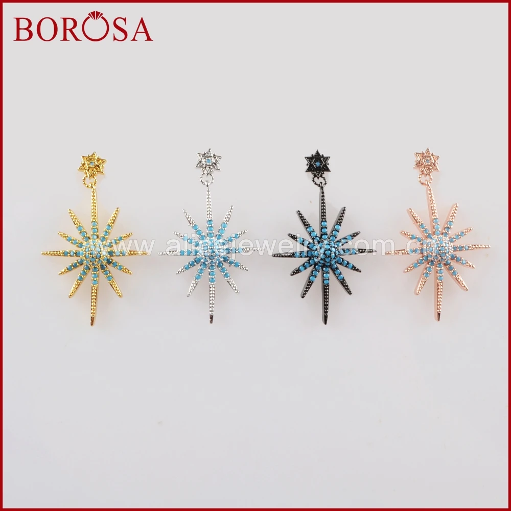 Женские серьги-подвески BOROSA WX685 с цирконом, микро-ПАВЕ, звезда, друза, разноцветные модные серьги-подвески с цирконием высокого качества