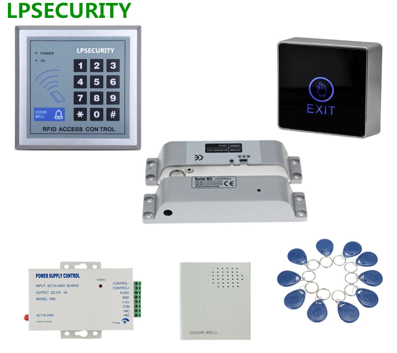 LPSECURITY RFID стекло деревянная дверь контроль доступа комплект с болтом падения