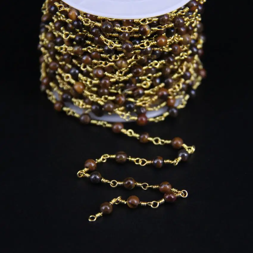 5 метров 4 мм круглая цепь с тигриным глазом натуральная желтая глазами тигра