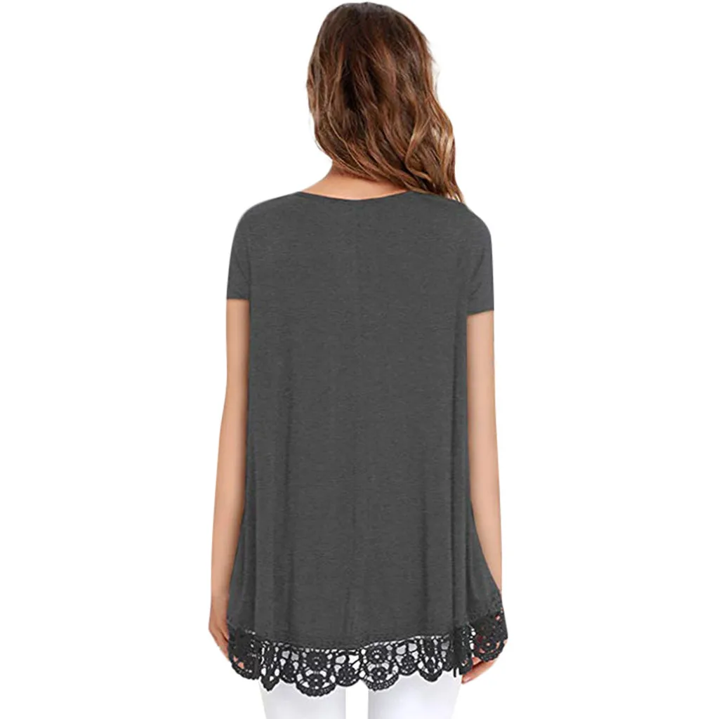 Женские блузки Camisa Feminina, повседневные топы с круглым вырезом и коротким рукавом, свободные кружевные лоскутные топы, туника, блузка Blusas Mujer De блузка Moda