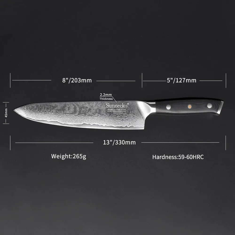 SUNNECKO " дюймов шеф-повар Ножи Кухня ножи японский 73 Слои Дамаск VG10 Сталь Sharp Балде режущие инструменты G10 шлифовальная ручка