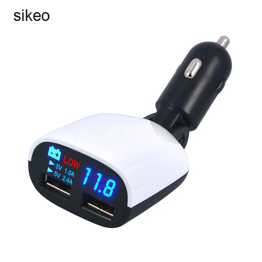 Автомобильное зарядное устройство sikeo Dual 2 USB 5V 3.4A с сигнализацией низкого