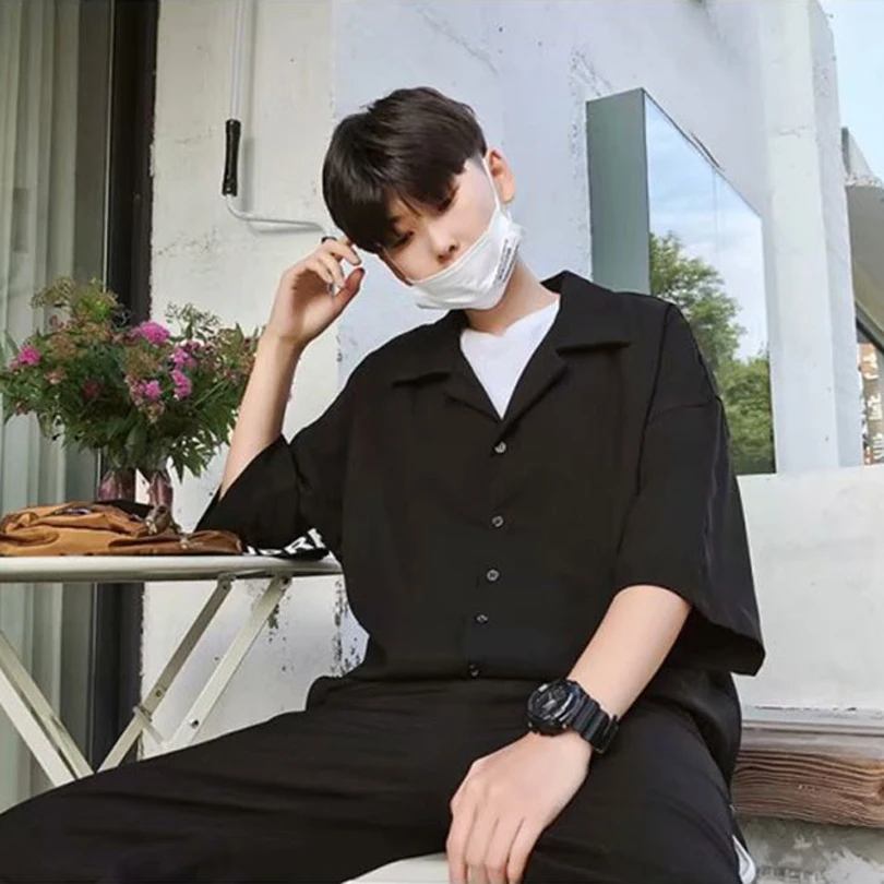 Лето, Camisa, рубашка оверсайз, мужская, короткий рукав, Корейская рубашка, мужская мода, повседневная, свободная, хип-хоп, уличная, мужская рубашка, M-XXL