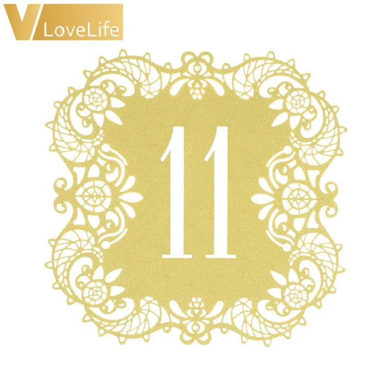 10 шт. бежевого и золотого цвета Ажурные кружевные настольные карты с номером
