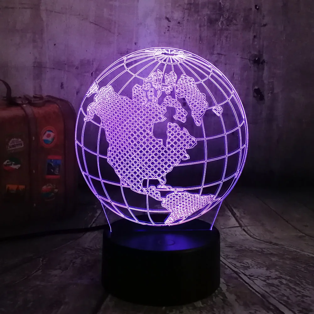 Новинка глобус Карта Америки 3D RGB светодиодный ночной Светильник многоцветный 7