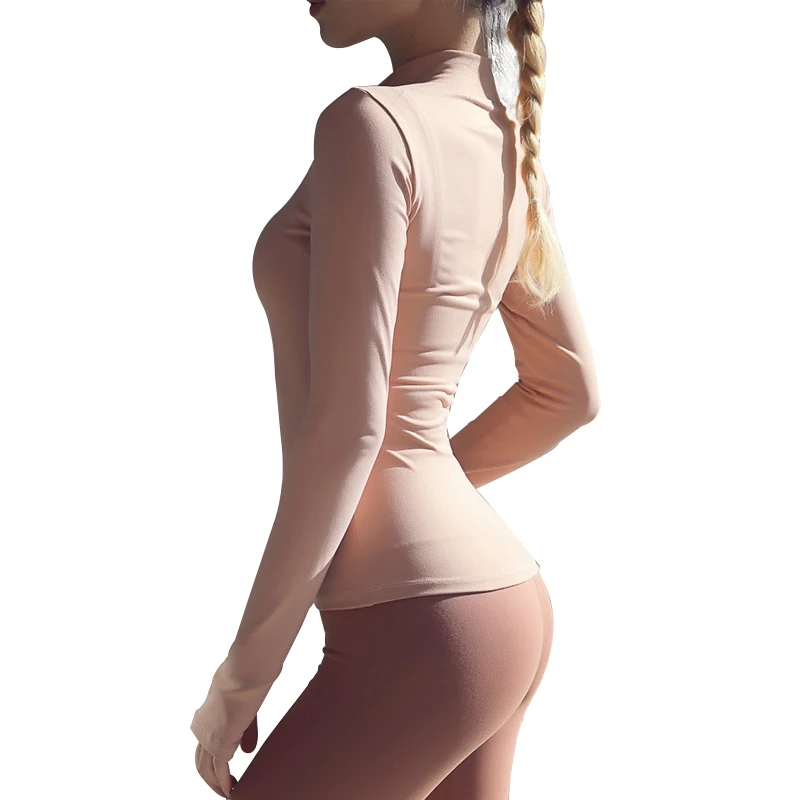 SALSPOR Sexy Women Yoga Top Sport Zipper Long Sleeve Yoga Shirt With Thumb Holes Solid Quick Dry Breathable Gym Fitness Shirt
