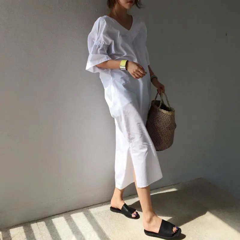 Женское платье с открытой спиной однотонное длинное средней длины в Корейском