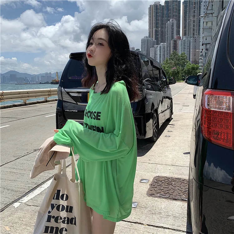 

Women Clothes 2019 Summer Thin Sunscreen T Shirt Long Sleeved Harajuku Letter Printed Tshirt Leisure Streetwear T-shirt Femme