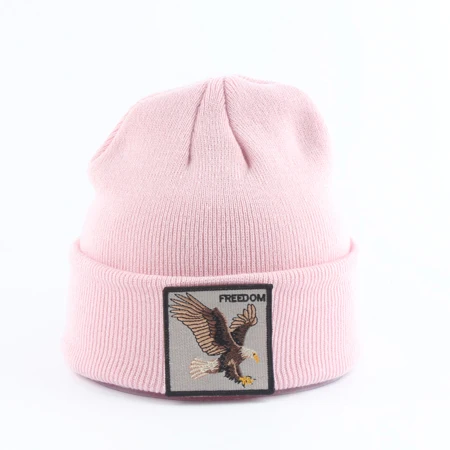 Новинка; детская шапка с изображением волка; Skullies Beanies; зимняя шапка для мальчиков и девочек; толстые вязаные шапки для детей - Цвет: eagle pink