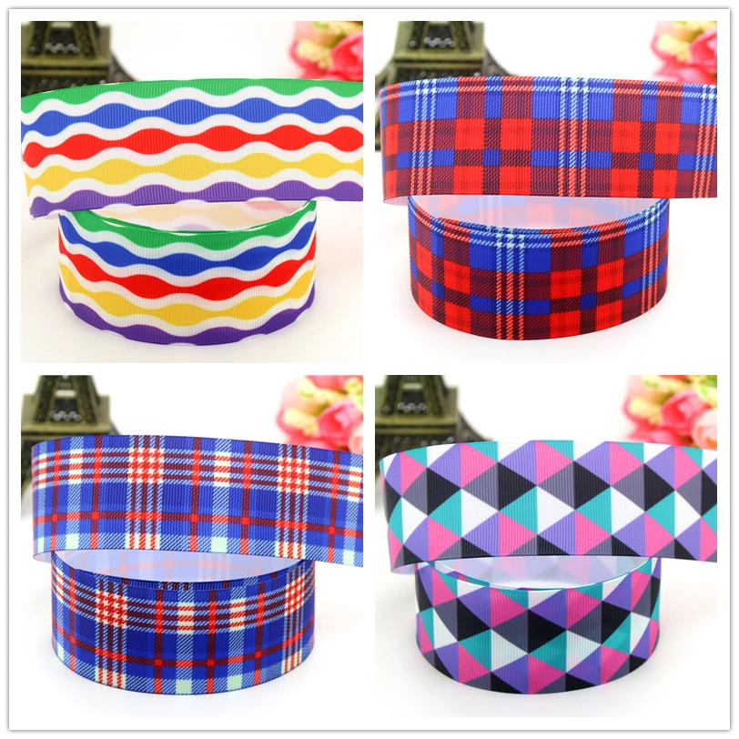 

DHK 1.5'' Free Shipping Plaid Pattern Colors Printed Grosgrain Ribbon Material Headwear DIY Decoration Sewing 38mm S634