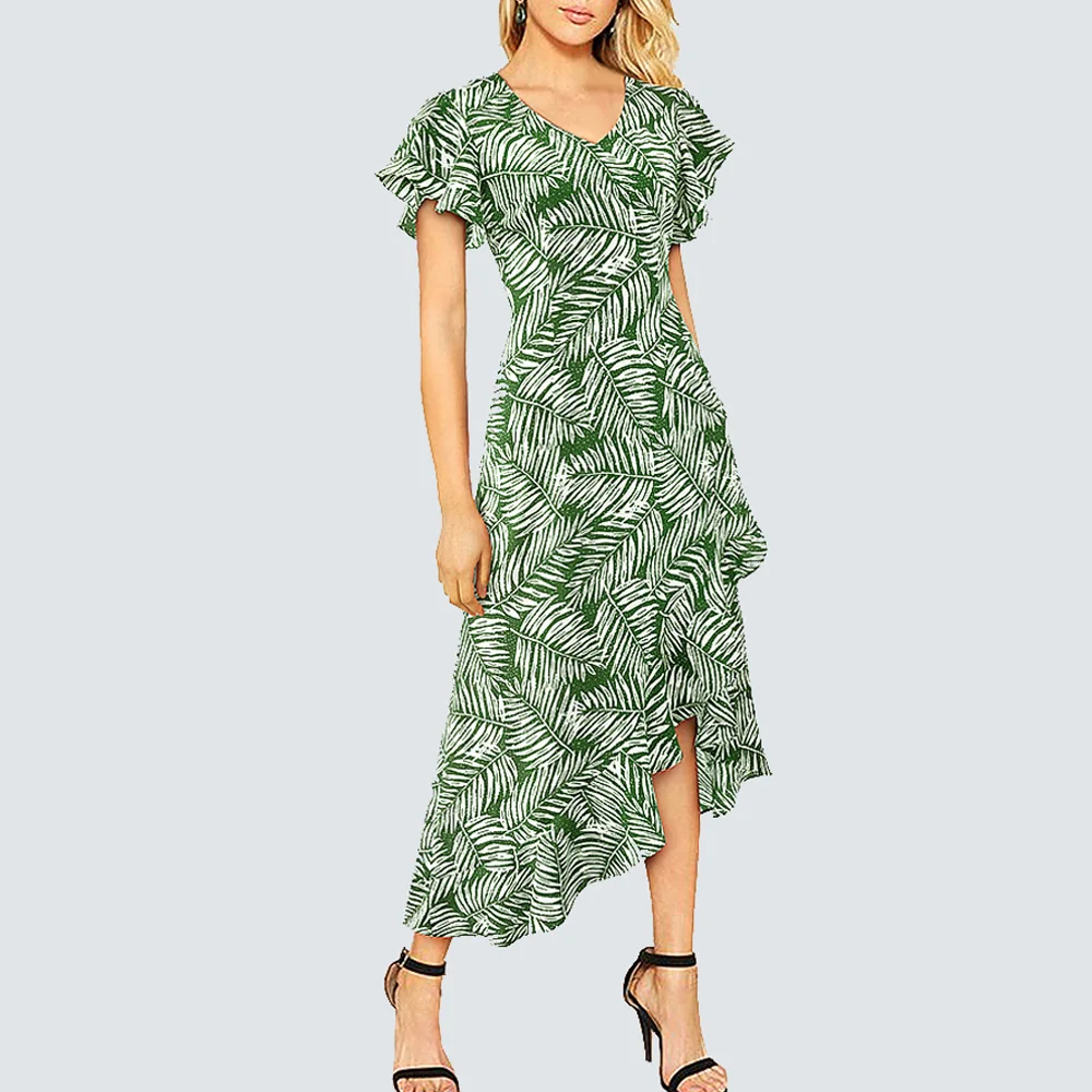 Новое повседневное летнее платье с v образным вырезом и рукавом бабочкой