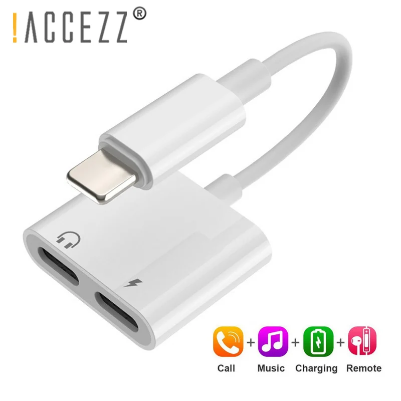 

!ACCEZZ Audio Adapter 2 in 1 For iPhone XS MAX XR X 7 8 Plus 3.5mm Jack Dual Lighting Earphone Aux Cable Splitter IOS 12 System