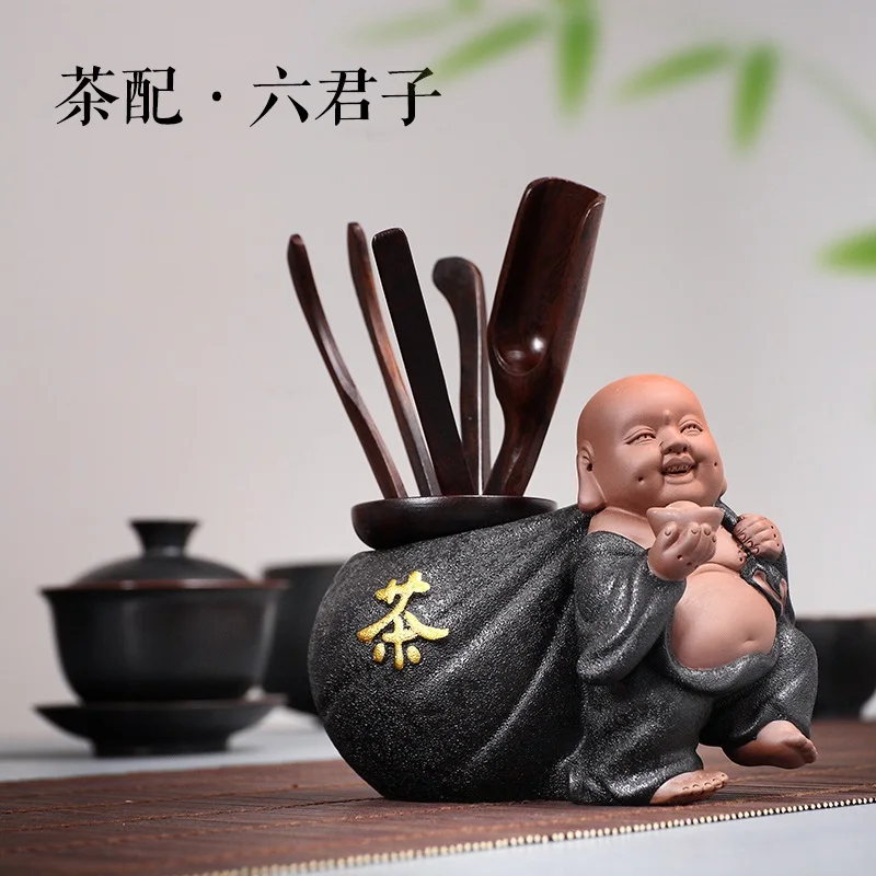 Tea ceremony Six Gentlemen Kung Fu tea set accessories complete of ebony chicken wing wood solid ceramic zero matching | Дом и сад