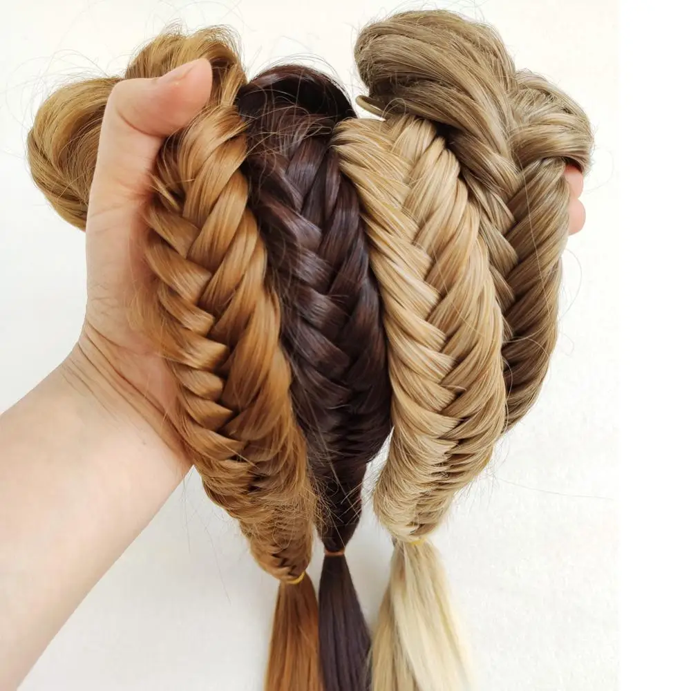 Jeedou Synthetic Hair Braided Plaited fishtail fishbone Drawstring Ponytail Extension Black Brwon Color Chignon Hairpiece