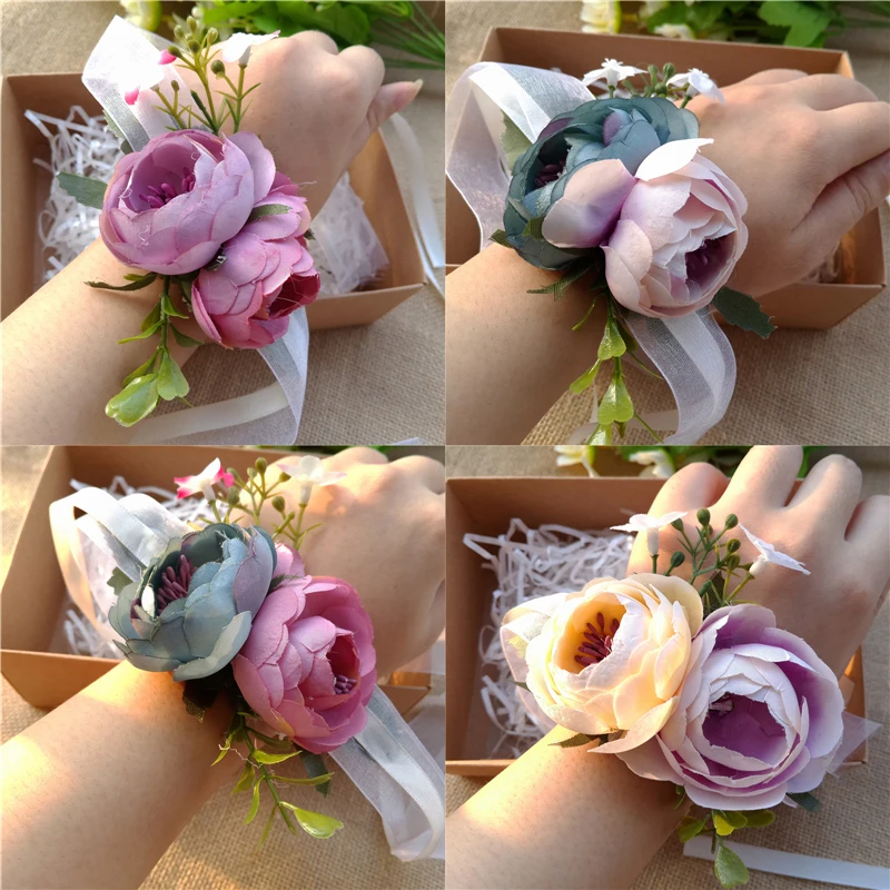 

Wedding decoration mariage rose Wrist Corsages Hand Flower silk Lace PE Foam Artificial flower Brides Bridesmaid wrist flower