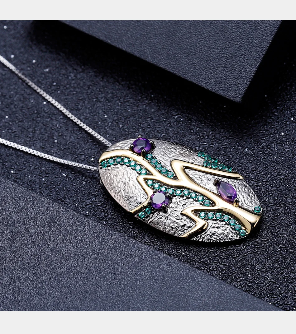 GEM'S балет Джорджия О 'кеффе лист кулон 1.07Ct натуральный аметист 925 пробы серебро ручной работы кулон ожерелье для женщин