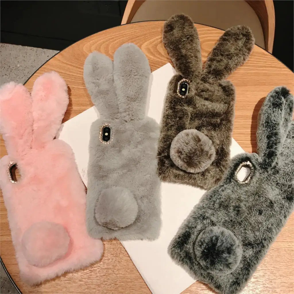 Модный теплый чехол с милым кроликом и пушистым леопардовым принтом для iPhone X XS Max