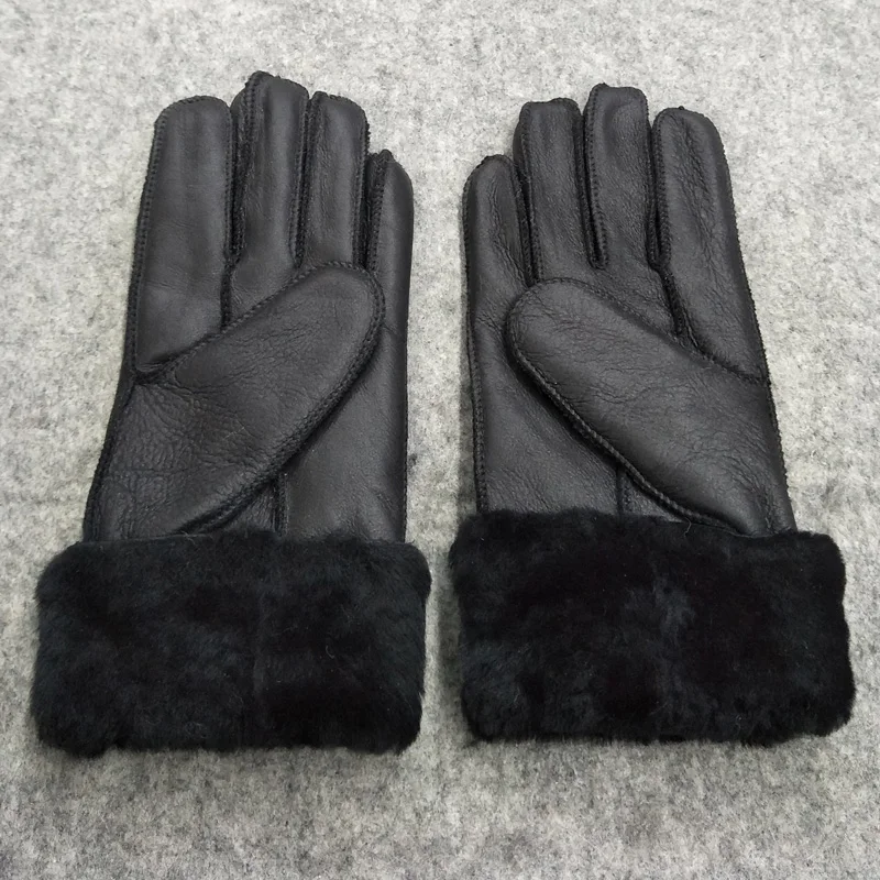 100% Натуральная овечья кожа зимние перчатки для женщин кашемир мех теплые полный