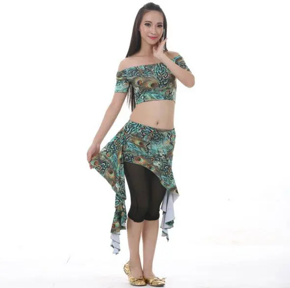 sexy women belly dance top clothes hip scarf pants off shoulder peacock costume | Тематическая одежда и униформа