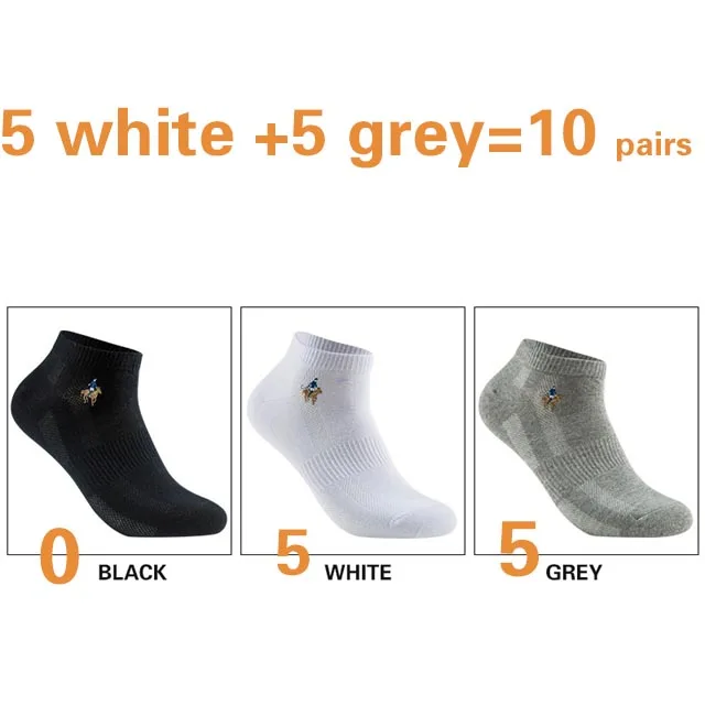 5 White 5 GREY 10 пар/партия, Летние Стильные хлопковые короткие носки в сетку для мужчин, с вышивкой логотипа, высокое качество, для бизнеса, отдыха, спорта, мужские носки, размер - Цвет: 5 White 5 GREY