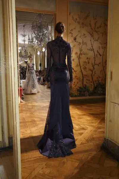 Вечерние платья Zuhair Murad Платья Sheer Длинные Рукава Блесток Иллюзия Лиф