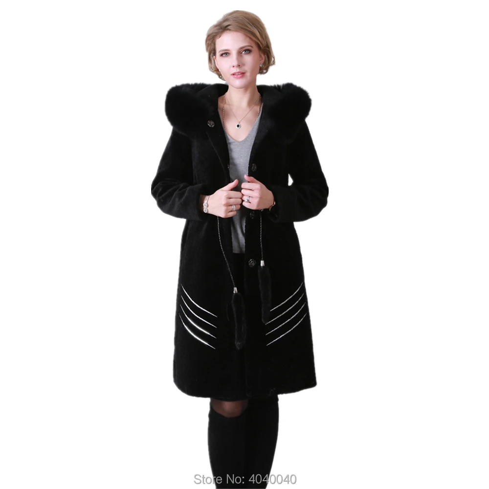 Женское пальто из натуральной овечьей шерсти Bravalucia Черное длинное платье жакет с