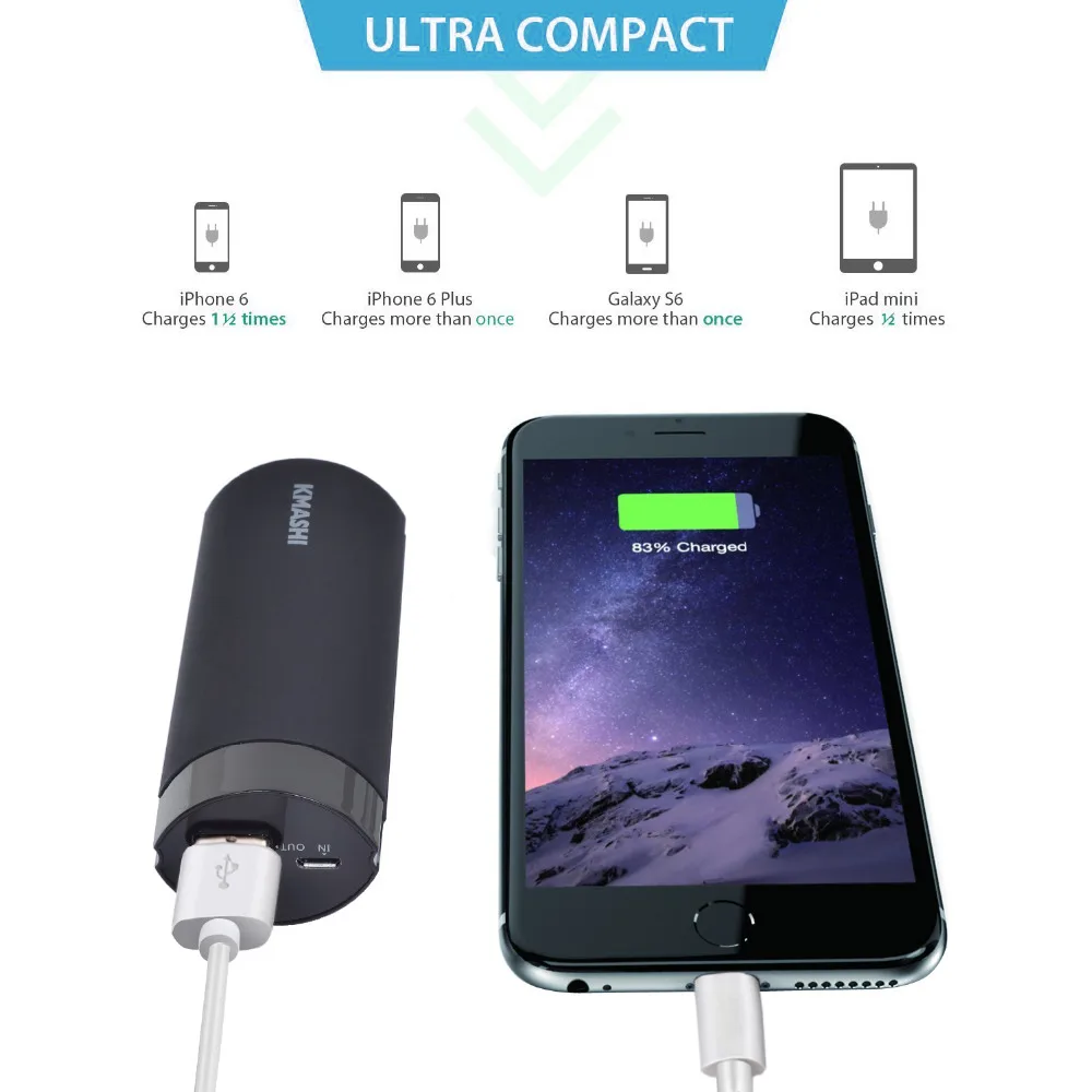 KMASHI внешний аккумулятор power bank 5000 мАч Мини портативное зарядное устройство 18650 Bank