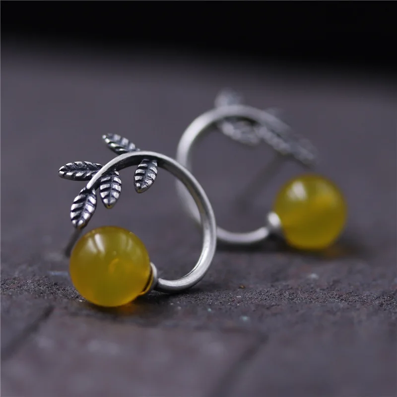 Женские винтажные серьги гвоздики C & R из настоящего серебра 925 пробы с желтым