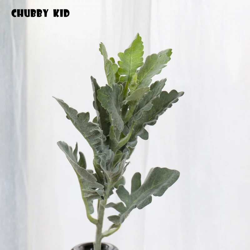 12 шт./лот! Искусственные растения большого размера флокирующие senecio cineraria Diy