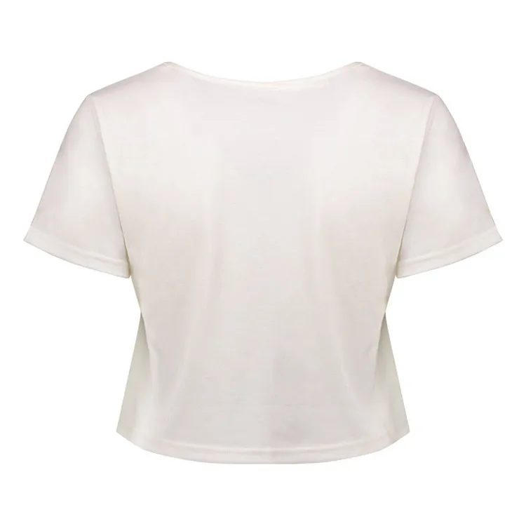 Укороченный топ футболка Для женщин 2018 летние футболки рубашка Femme белый печати |