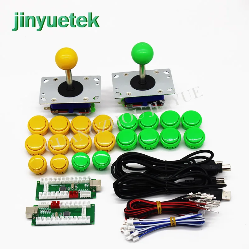 yellow and green Оригинальная аркадная игра 2 шт. джойстик+ кнопка Sanwa+ PCB USB к JAMMA PC PS/3 контроллер для DIY аркадный набор-комплект - Цвет: yellow and green