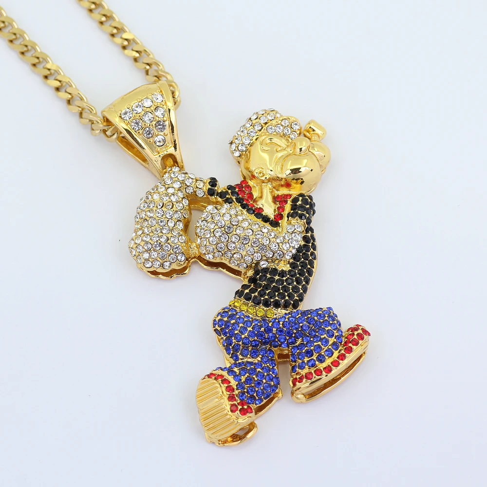 Bling Iced Out большой размер мультфильм фильм кристалл кулон хип хоп ожерелье 30 дюймов кубинская цепь N634B