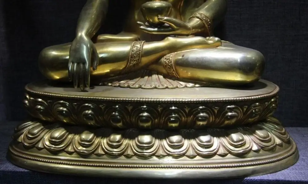 19 China Buddhism Copper Bronze 24K Gold Gild Sakyamuni shakyamuni buddha Statue | Дом и сад