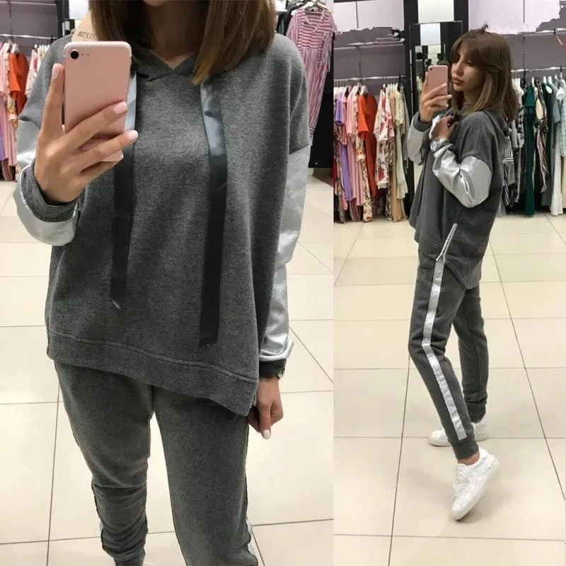 Женские повседневные модные спортивные костюмы толстовка с капюшоном и длинные