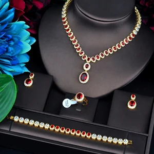 gold color HIBRIDE Блестящий Круглый Кубический циркониевая подвеска наборы для Для женщин Цепочки и ожерелья кольца, серьги, браслет Jewelry аксессуары N-743 - Окраска металла: gold color