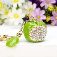 women new apple pendant key chain hot rhinestones metal keychain charm car key holder fashion bag accessories gift jewelry