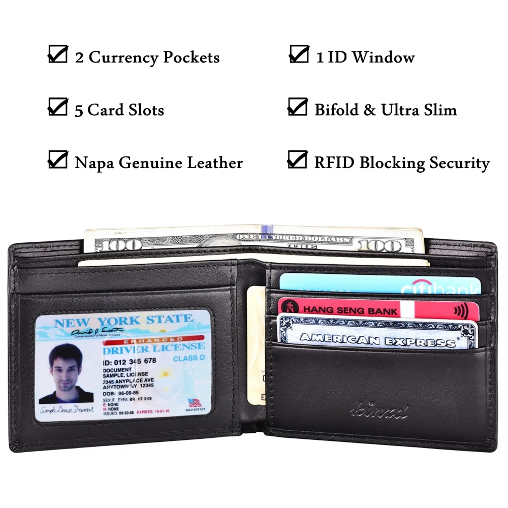 Для мужчин кожаный бумажник двойного сложения тонкий тканые Бизнес с RFID