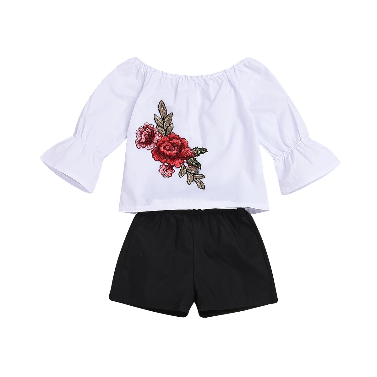 3 шт./компл. футболка с открытыми плечами и оборками для маленьких девочек черные