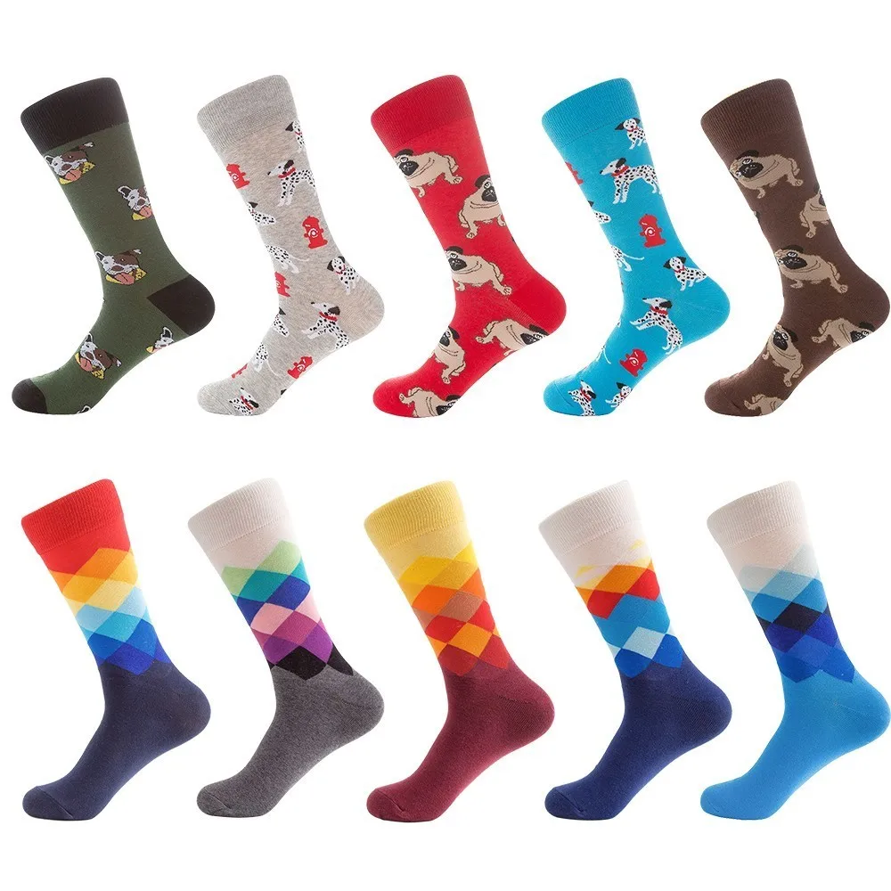PEONFLY японского Стиль Harajuku собаки смешные мужские носки лодыжки милые клетчатые