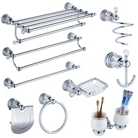 Modern Clear Crystal Bathroom Accessories Sets Silver Polished Chrome Bathroom Products Solid Brass Bathroom Hardware Sets jk6