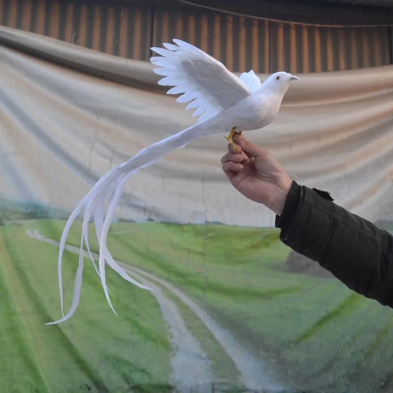 

47cm simulation Bird white feathers long tailed spreading wings bird model garden decoration filming prop gift h1075