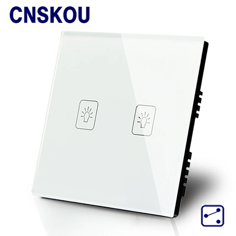 Csnkou UK AC110 250V настенный сенсорный выключатель 2 банды Way черная стеклянная панель