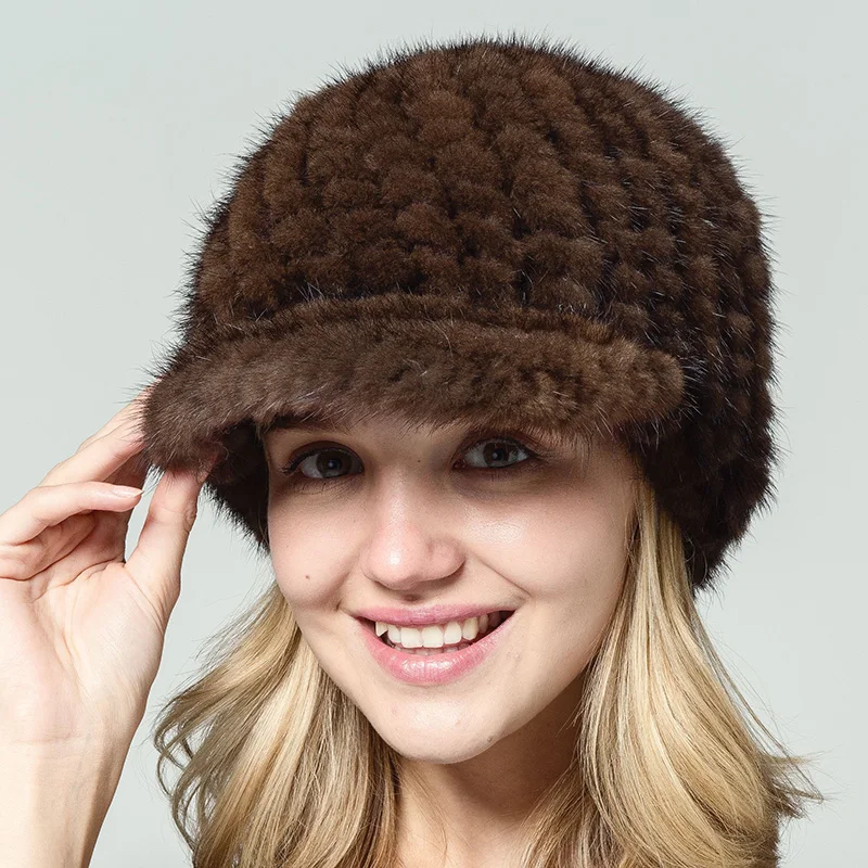 Настоящий мех норки вязаная шапка с натуральным лисьим волосы мяч зимние теплые шляпа русский женщин ухо шапки меховой помпон шапочка Женская зимние шапки