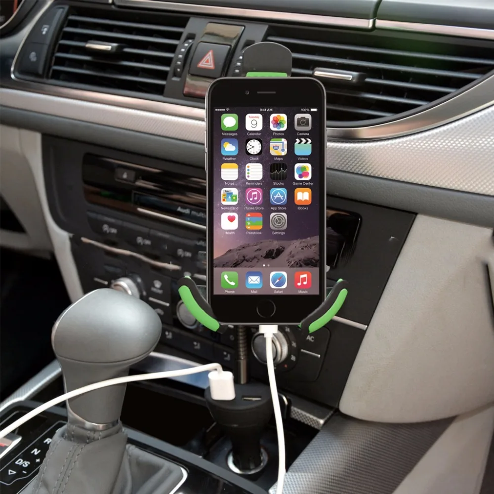 Car Phone Mount Cigarette Lighter Vehicle 2 USB Charger with Goose-neck Holder Cellphone for 3.5-6.3inch | Автомобили и мотоциклы