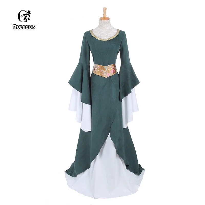 ROLECOS женское средневековое ретро платье Ренессанс темно зеленое длинное из