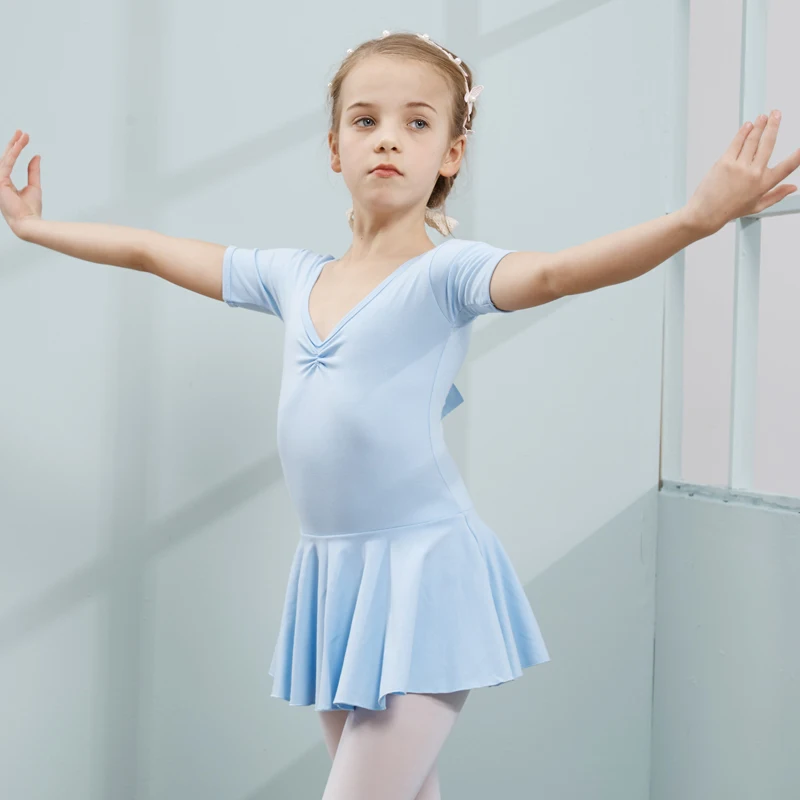 Sky Blue Платье для танцев из чесаного хлопка; балетное платье-пачка для девочек; детское балетное трико с короткими рукавами из тюля для балерины - Цвет: Sky Blue