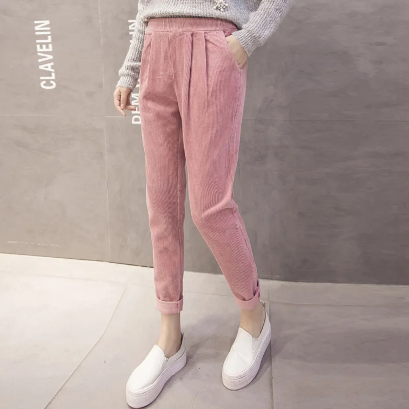 Осенне зимние женские вельветовые штаны Pantalon Mujer шаровары с эластичной резинкой